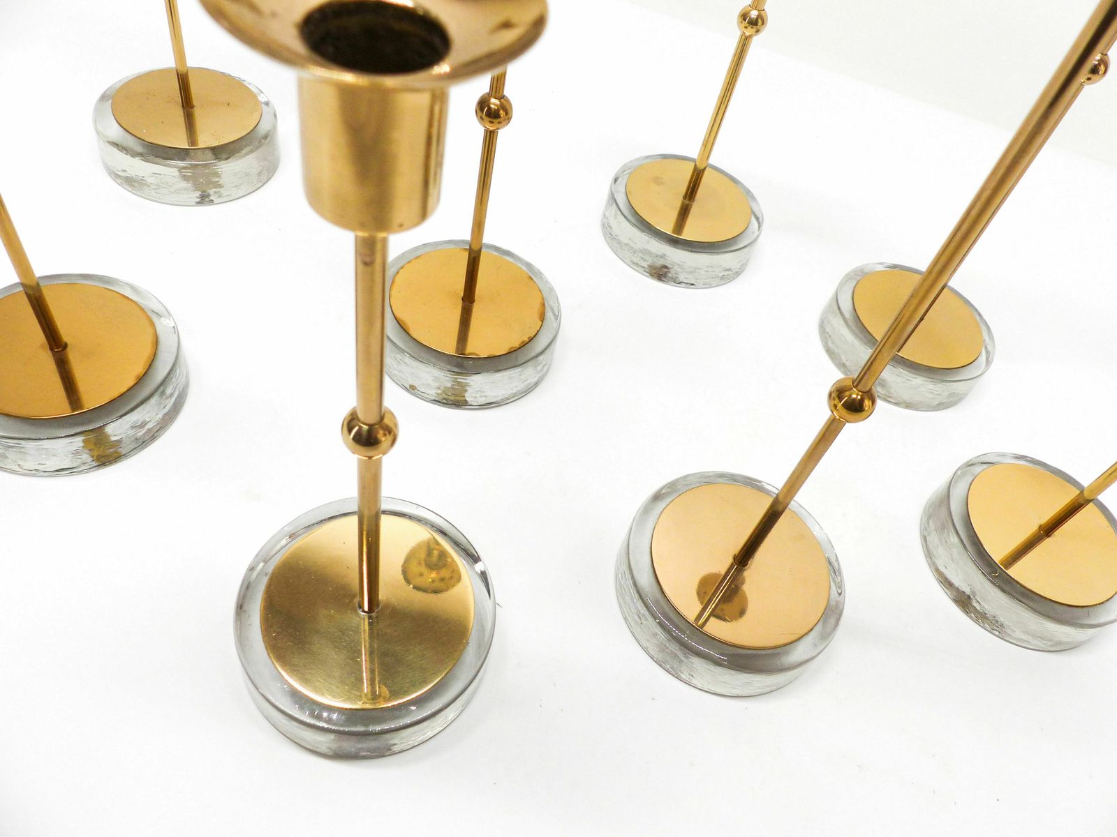 Set Of 8 Scandinavian Candlesticks Gunnar Ander For Ystad Metall 1960 photo vintage