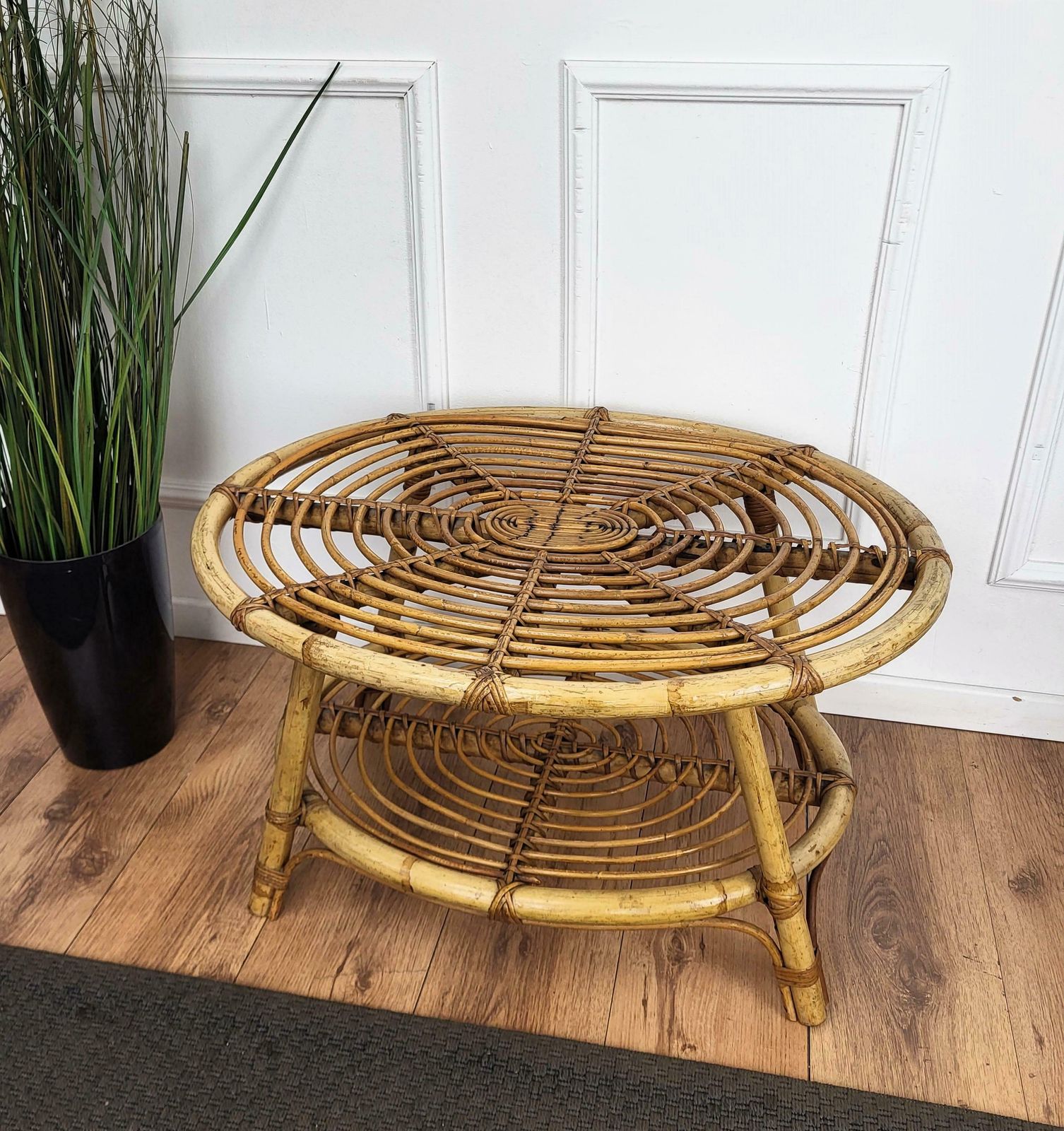 1960s Italian Bamboo Rattan Bohemian French Riviera Oval Coffee Table photo buy