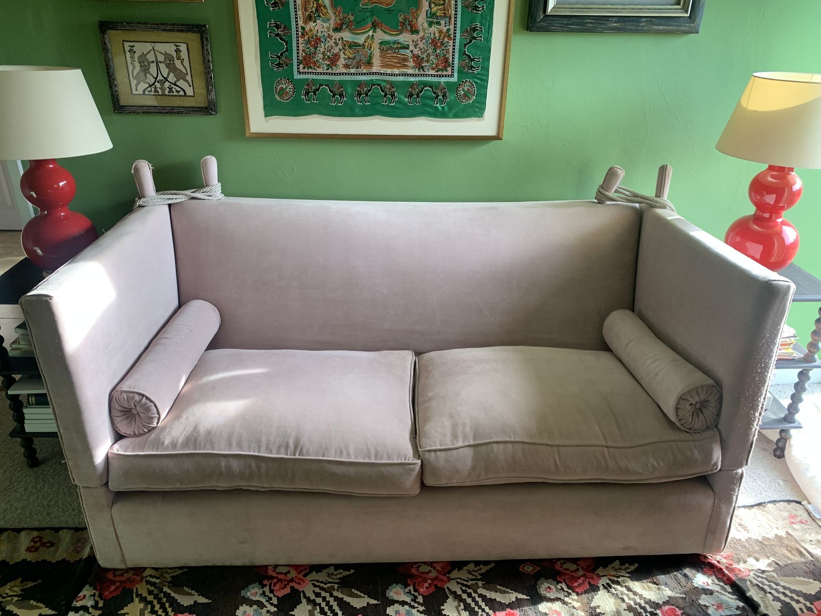 Antique Upholstered Drop Arm Knoll Sofa photo vinterior