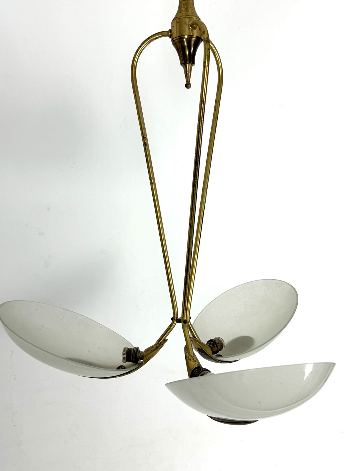 Vintage Italian Brass And Curved Glass Chandelier From 1950s photo 1495.0