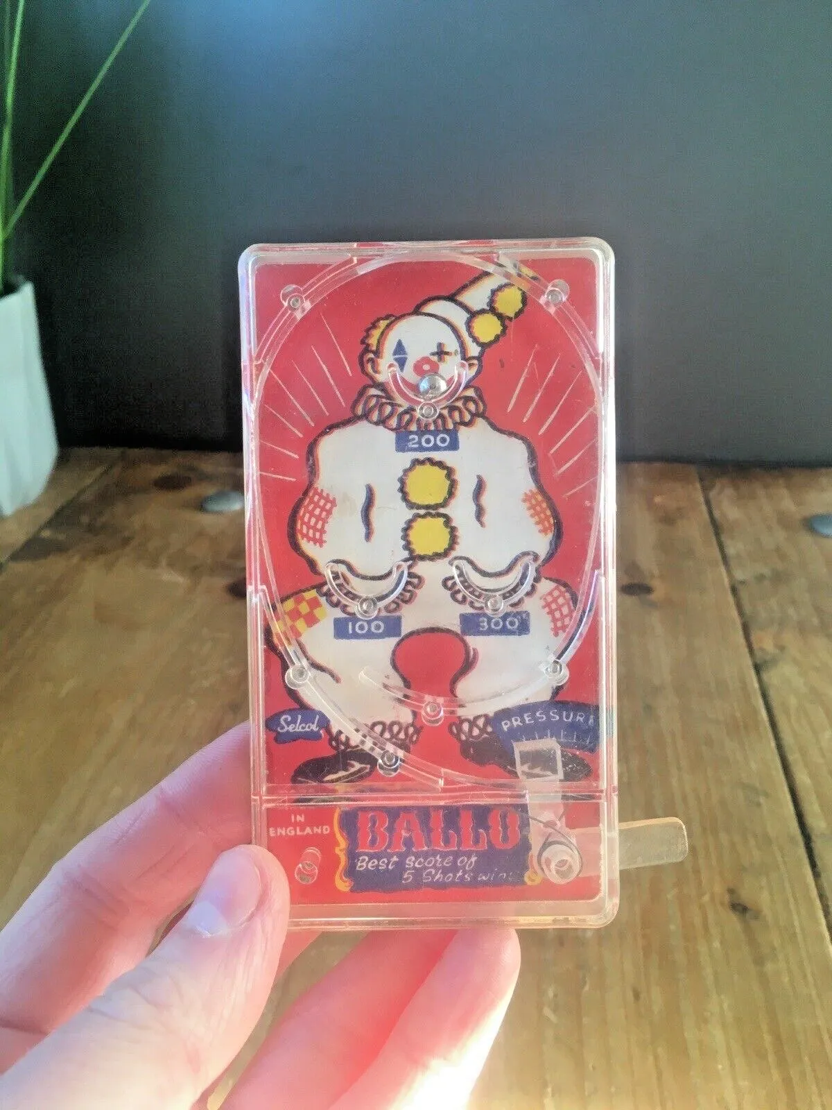 Rare Vintage 60's Selcol Ballo Circus Clown Pinball Bagatelle Handheld Toy Game photo furniture