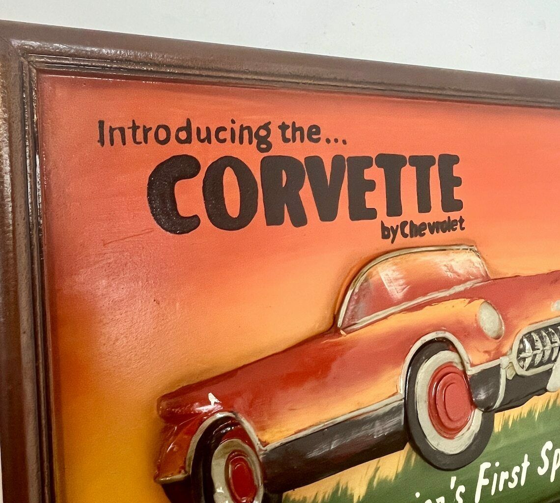 Amazing Chevrolet Corvette Vintage Wooden Advertising Sign, Plaque 3d Raised, Hand Painted, Retro, Americana, Car, Automobile Collectable photo furniture