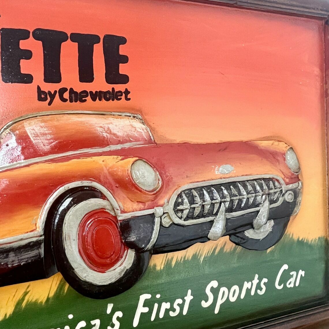 Amazing Chevrolet Corvette Vintage Wooden Advertising Sign, Plaque 3d Raised, Hand Painted, Retro, Americana, Car, Automobile Collectable photo Art