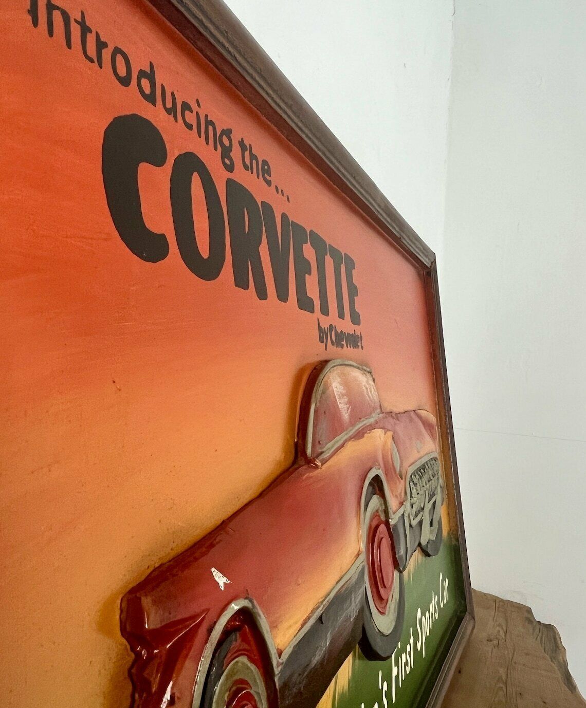 photo furniture Amazing Chevrolet Corvette Vintage Wooden Advertising Sign, Plaque 3d Raised, Hand Painted, Retro, Americana, Car, Automobile Collectable