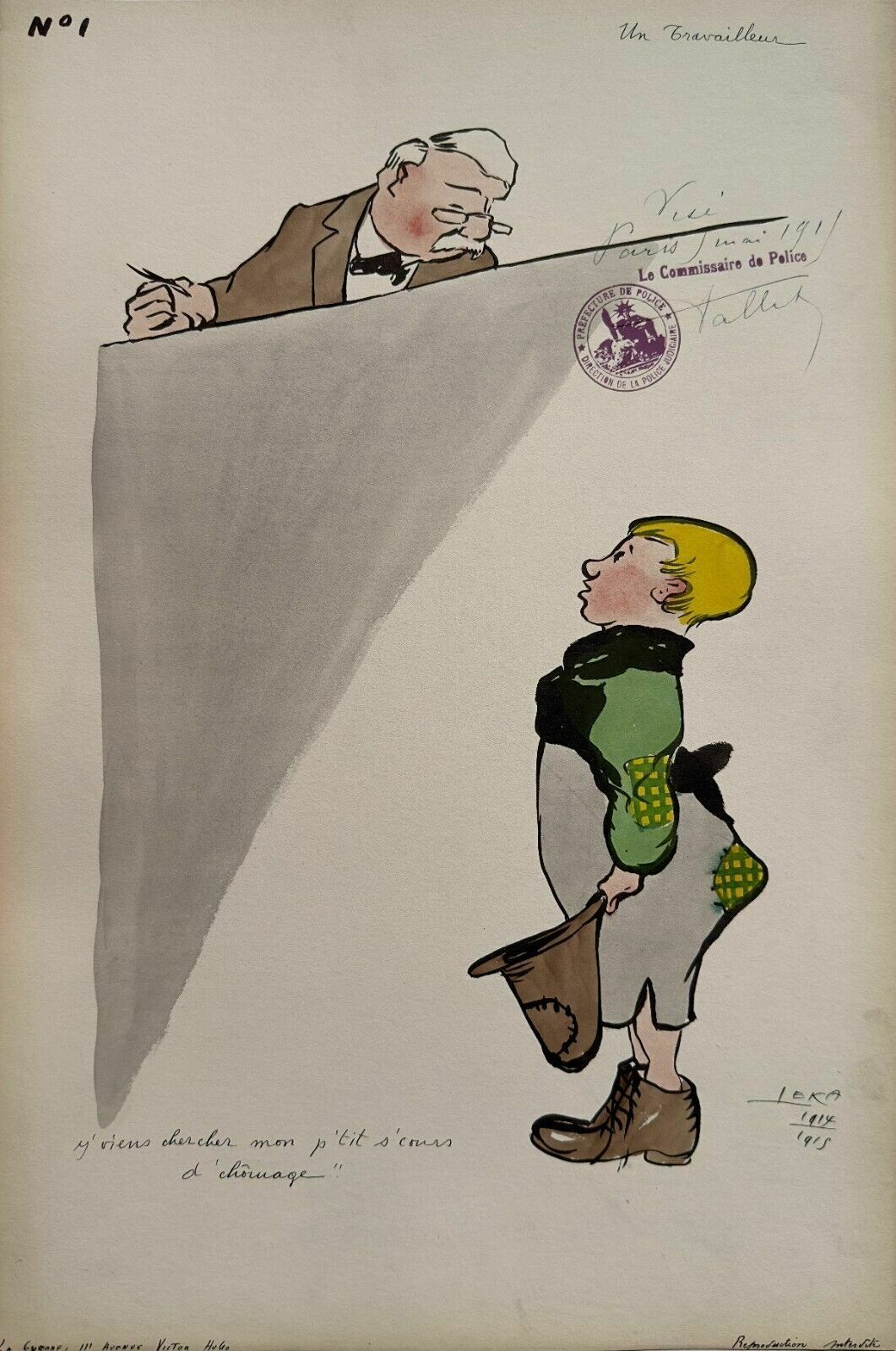 Harry De Leka Watercolor Drawing Signed War Caricature 1914   1915