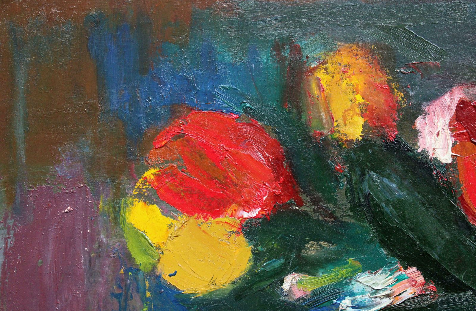 Aleksandr Rodin Tulips With Pear. Oil On Cardboard photo Art
