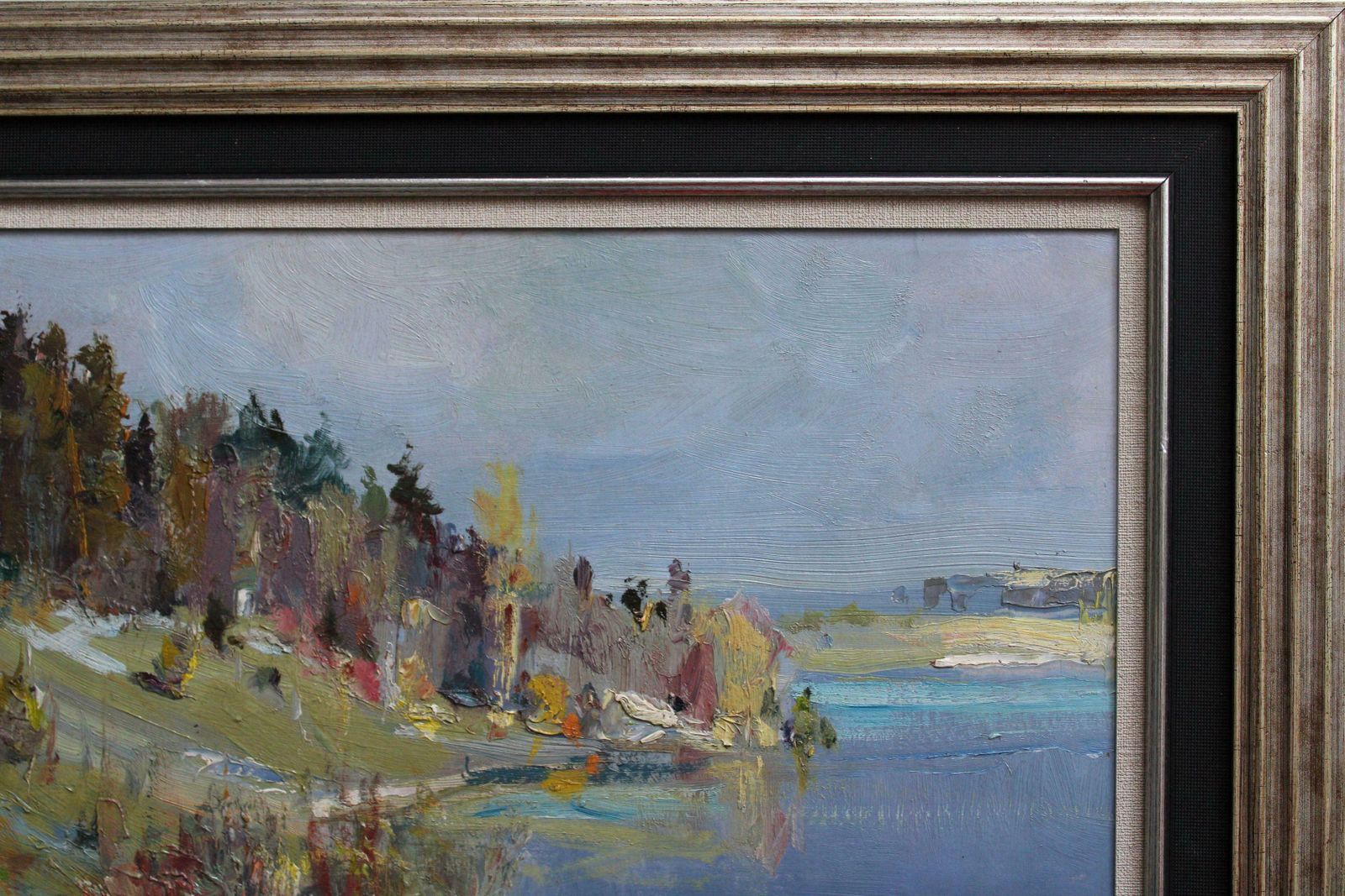 Janis Galzons The River In The Summer. Cardboard, Oil photo vintage