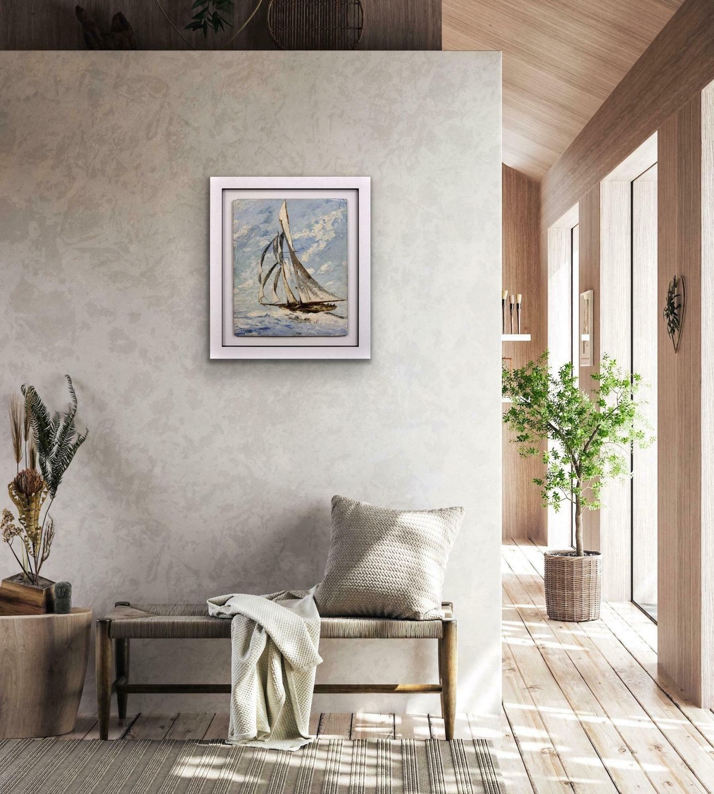 Elisabeth Bardon 1892 To 1984. Ocean Gypsy. Elegant Sailing Yacht. Framed 1930s French Marine Impasto Oil Painting. photo vintage