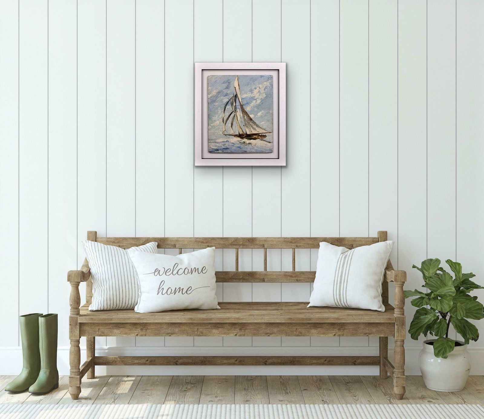 photo furniture Elisabeth Bardon 1892 To 1984. Ocean Gypsy. Elegant Sailing Yacht. Framed 1930s French Marine Impasto Oil Painting.