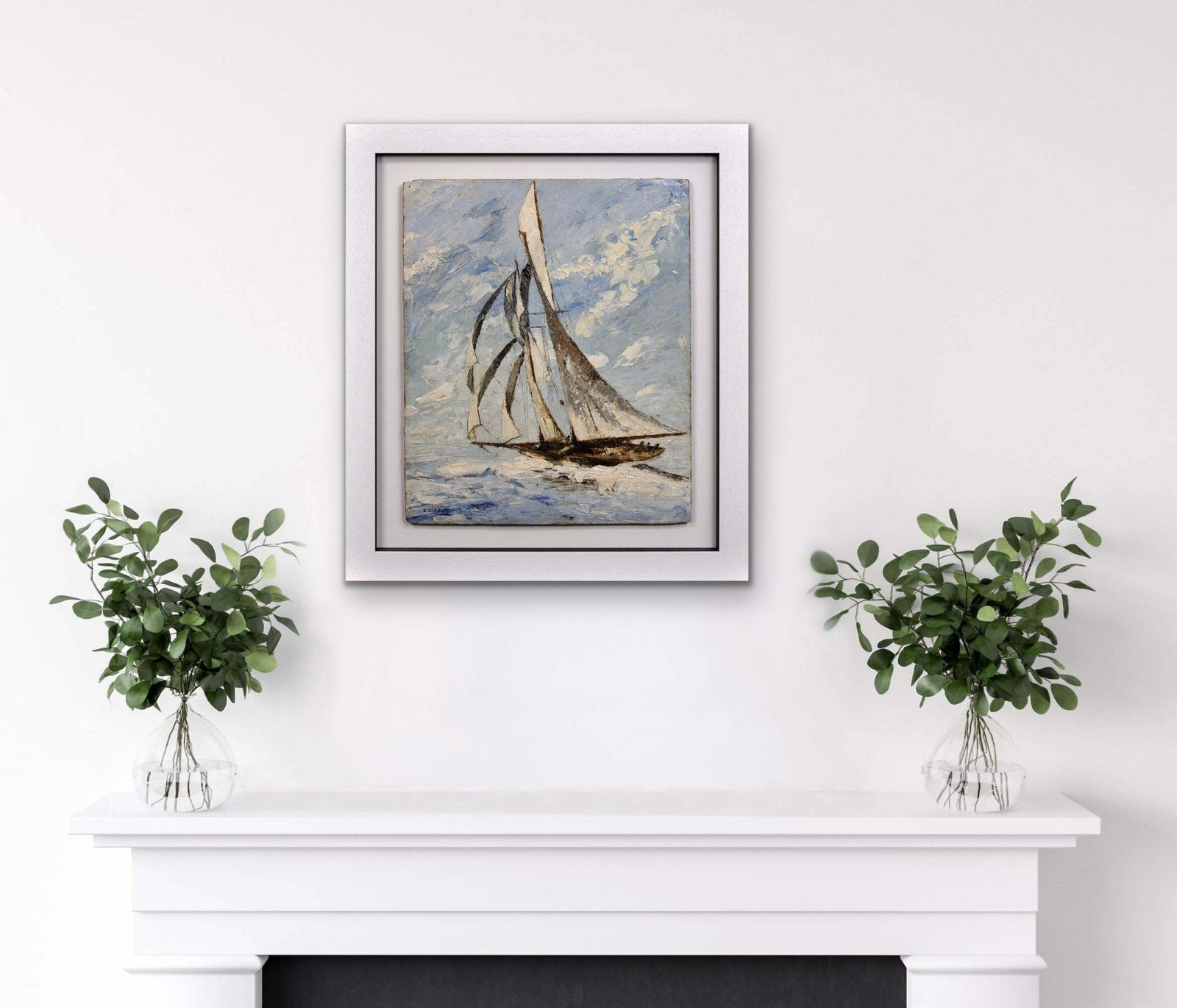 photo buy Elisabeth Bardon 1892 To 1984. Ocean Gypsy. Elegant Sailing Yacht. Framed 1930s French Marine Impasto Oil Painting.