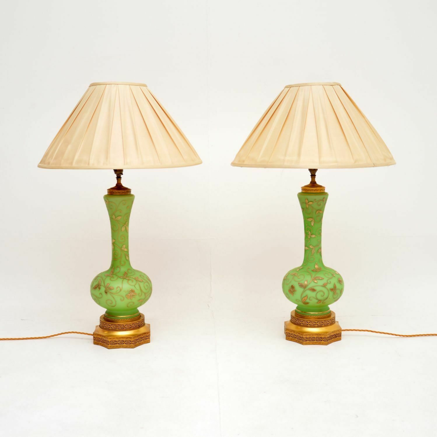 Pair Of Antique Glass & Gilt Metal Table Lamps photo for sale
