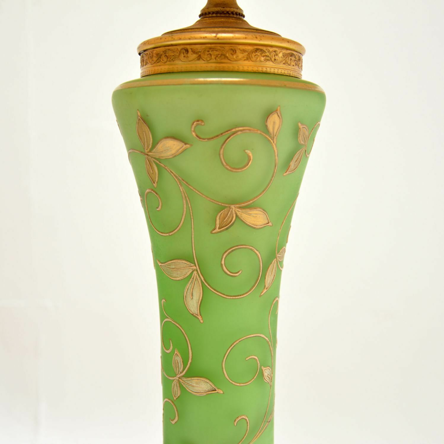 photo for sale Pair Of Antique Glass & Gilt Metal Table Lamps