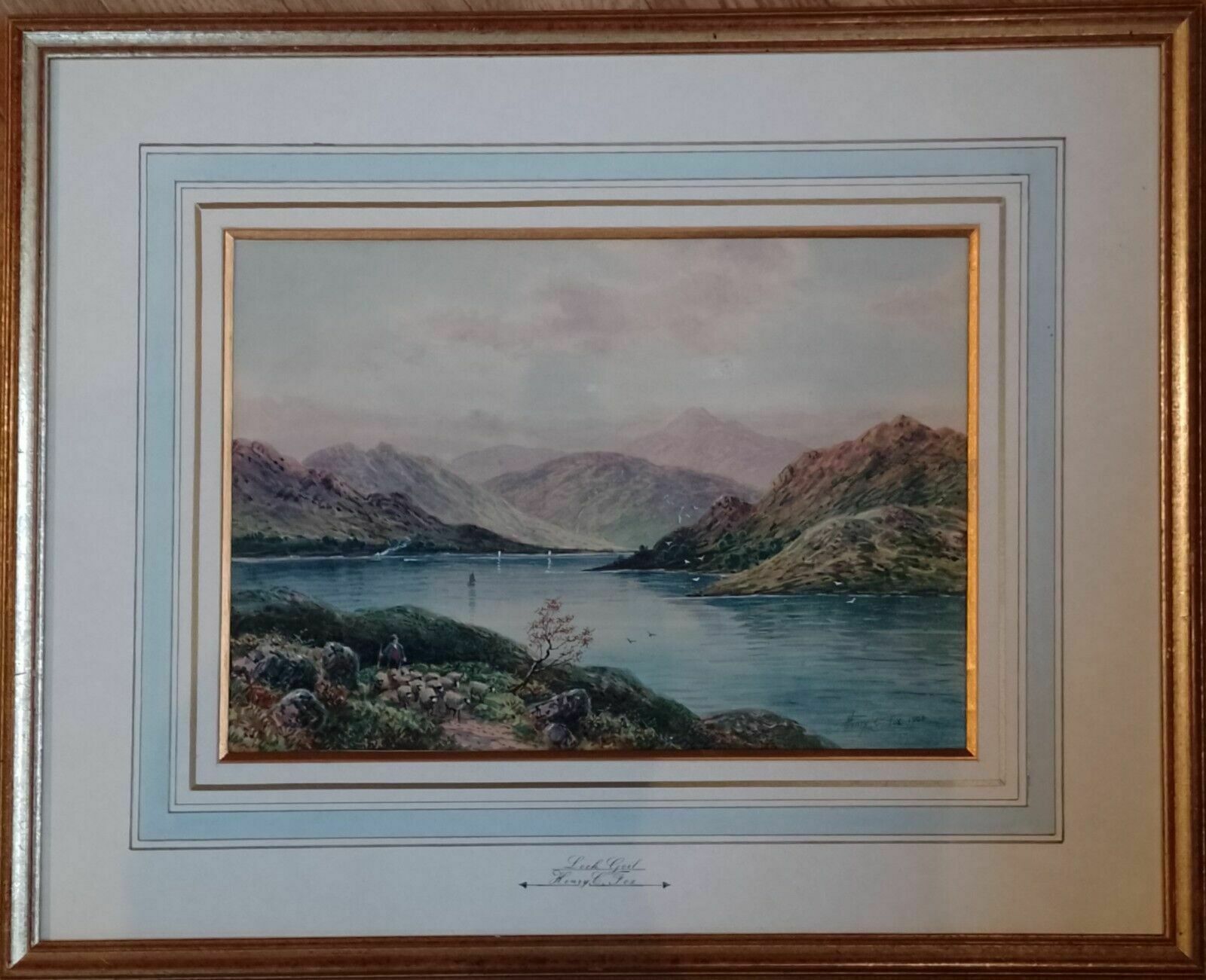 Antique Watercolour Painting Loch Goyle Scotland Signed Henry Charles Fox 1904 photo 299.0