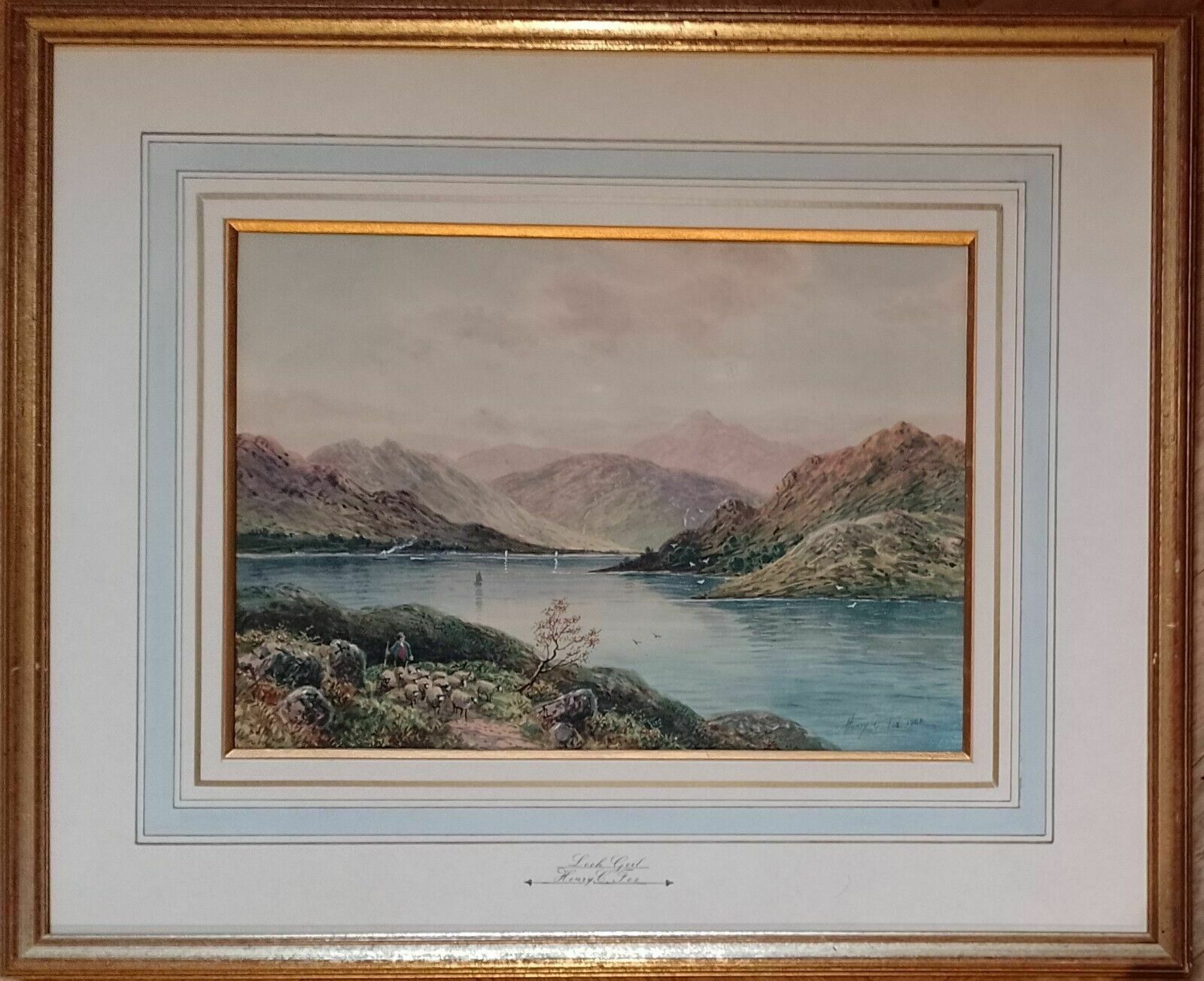 Antique Watercolour Painting Loch Goyle Scotland Signed Henry Charles Fox 1904 photo buy