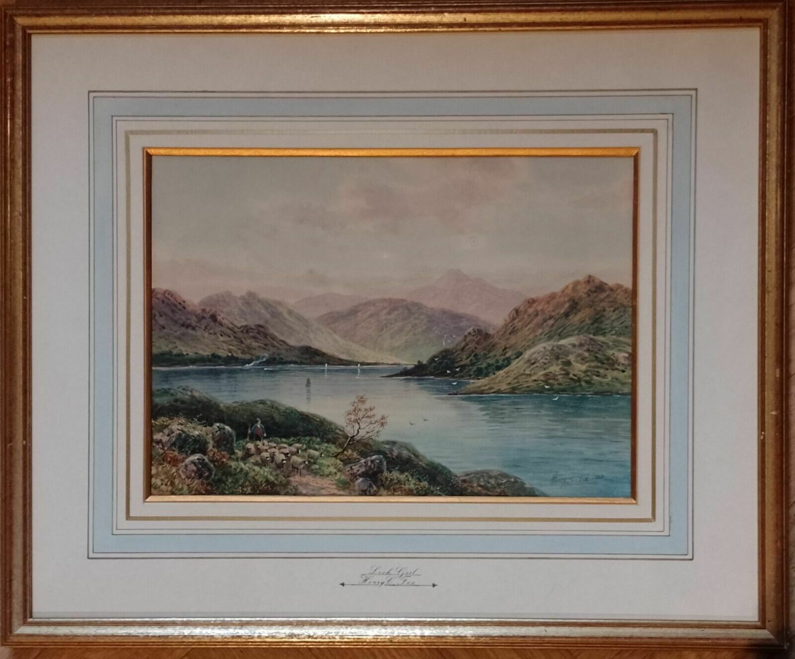 photo for sale Antique Watercolour Painting Loch Goyle Scotland Signed Henry Charles Fox 1904