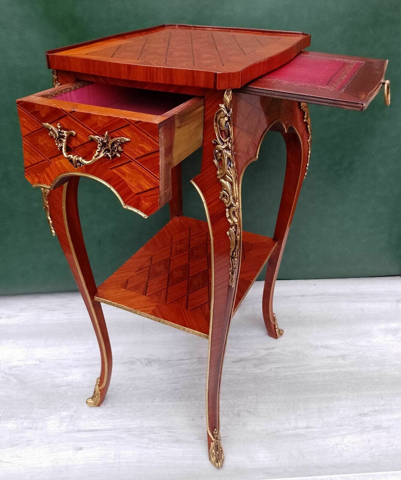 photo buy Pair Antique Revival French Empire Ormolu Kingwood Bedside Nightstands Side End Lamp Tables