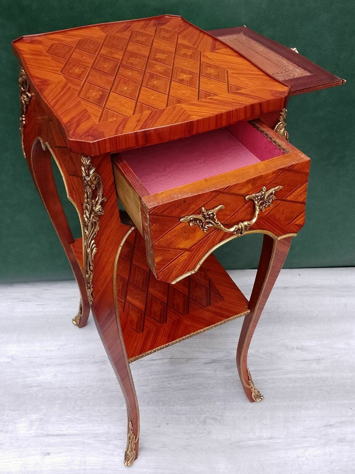 photo furniture Antique Early 20th Century French Empire Ormolu And Kingwood Inlaid Lamp Table