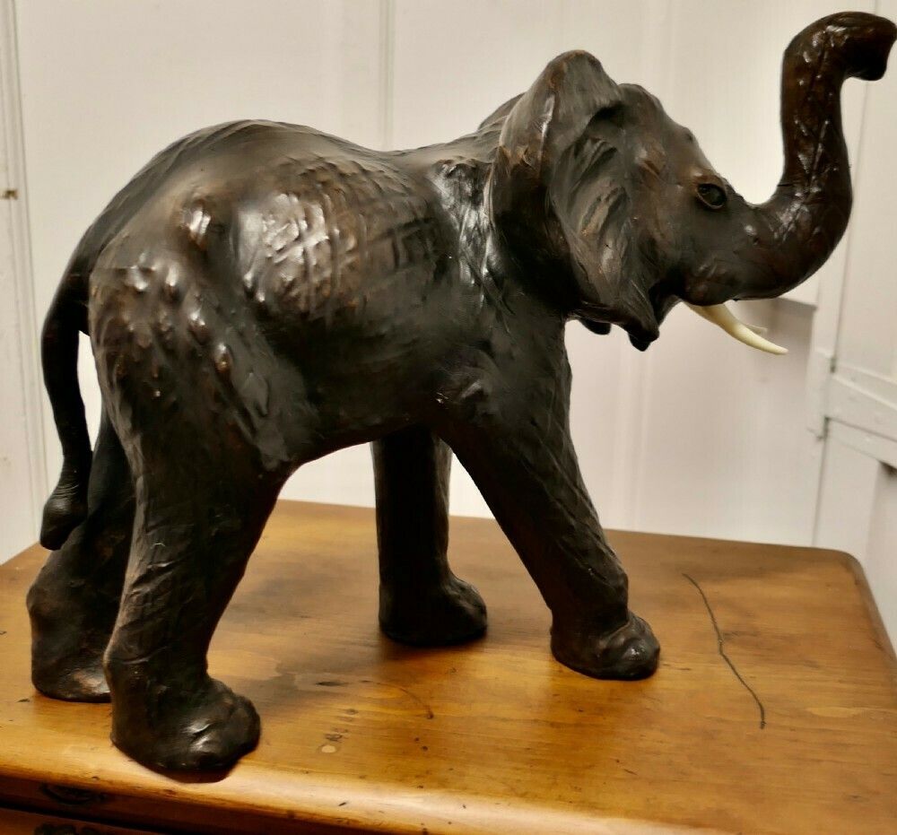 Arts And Crafts Leather Model Of An Elephant photo vinterior