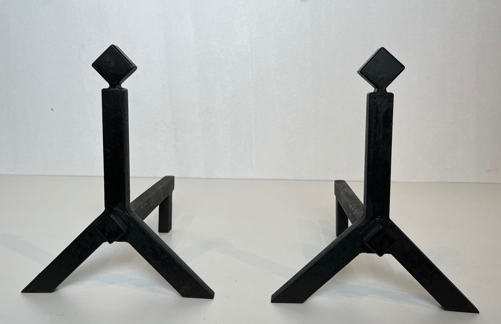 photo vinterior Pair Of Modernist Steel Andirons