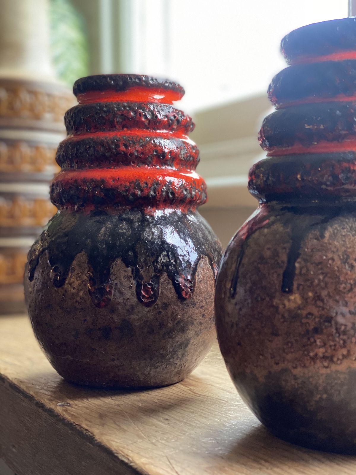 Set Of Two 1970's Scheurich Fat Lava Vases