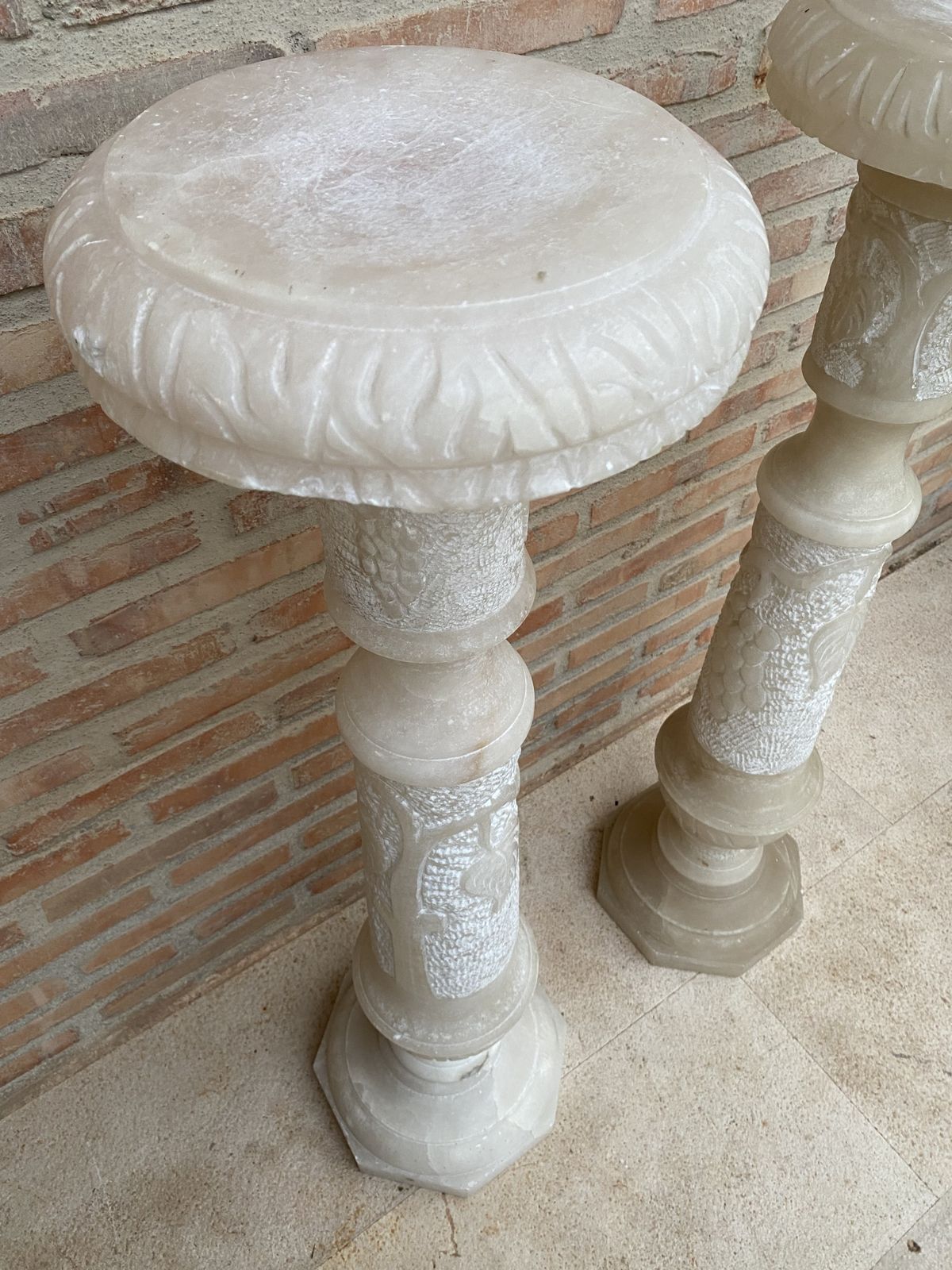 Home Decor Pair Of Italian Empire Carved Carrara Marble Pedestal Tables, Sculpture Stands Or Columns photo