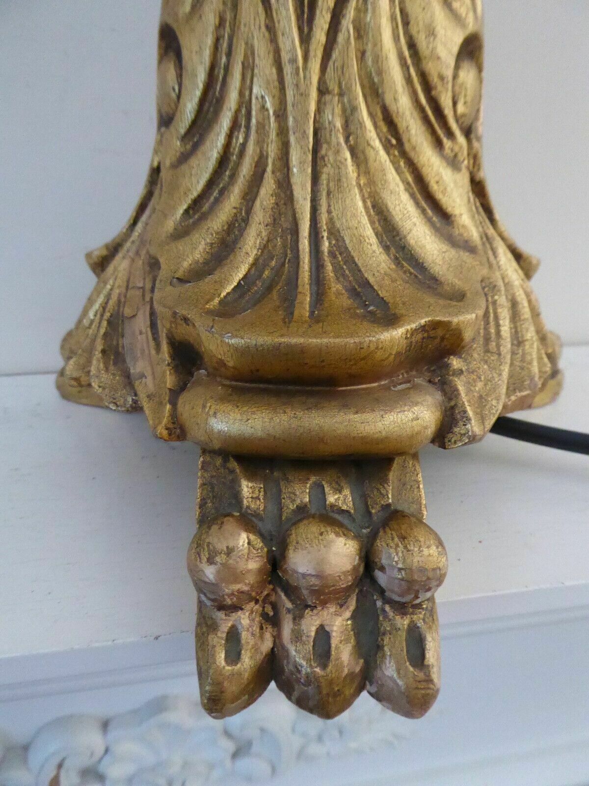 photo furniture Old Tall Italian Gold Carved Wooden Altar Candle Table Lamp Shade Fully Working