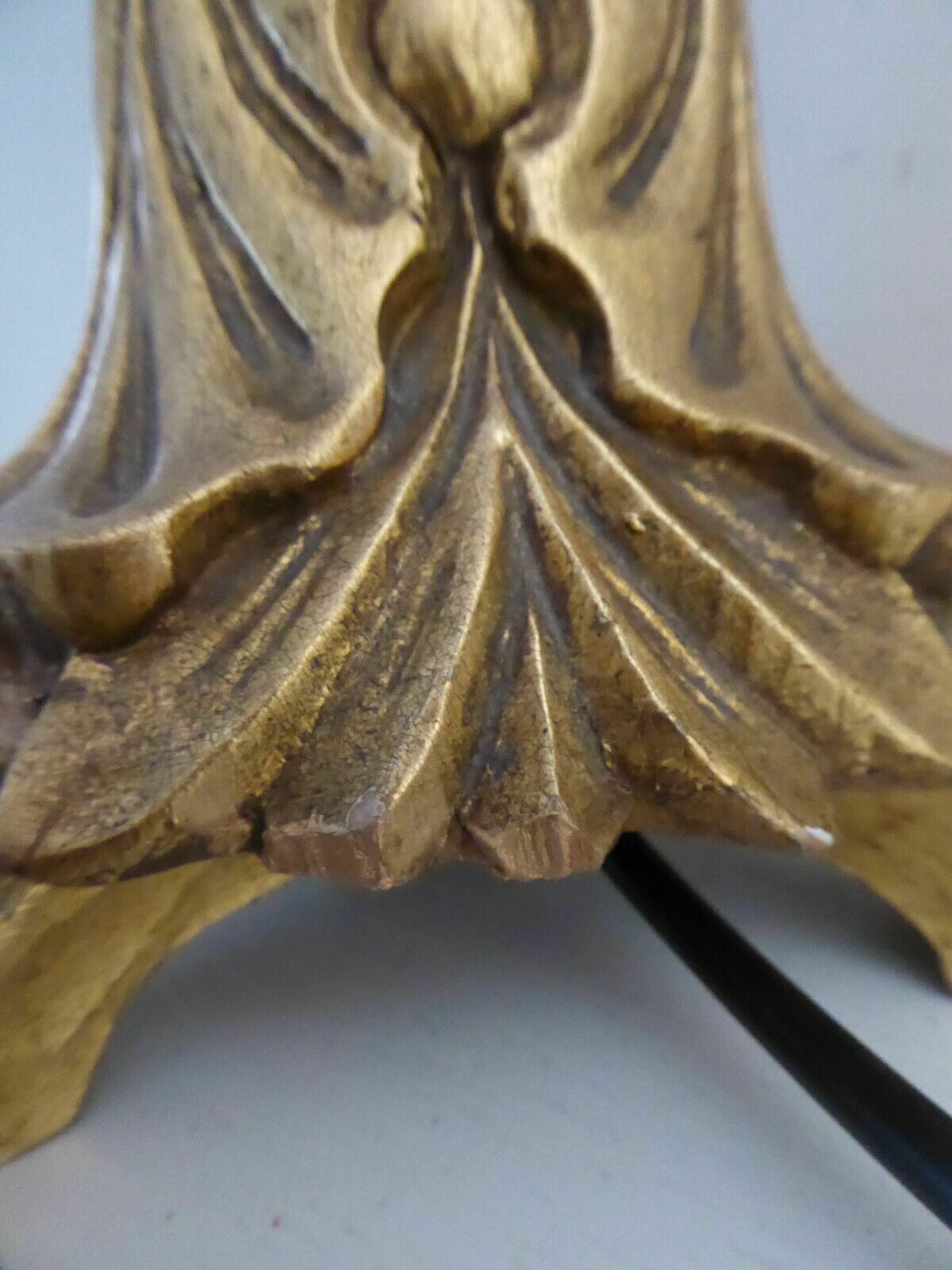 175.0 Old Tall Italian Gold Carved Wooden Altar Candle Table Lamp Shade Fully Working photo