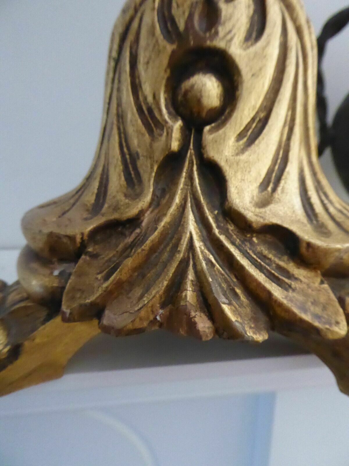 photo buy Old Tall Italian Gold Carved Wooden Altar Candle Table Lamp Shade Fully Working