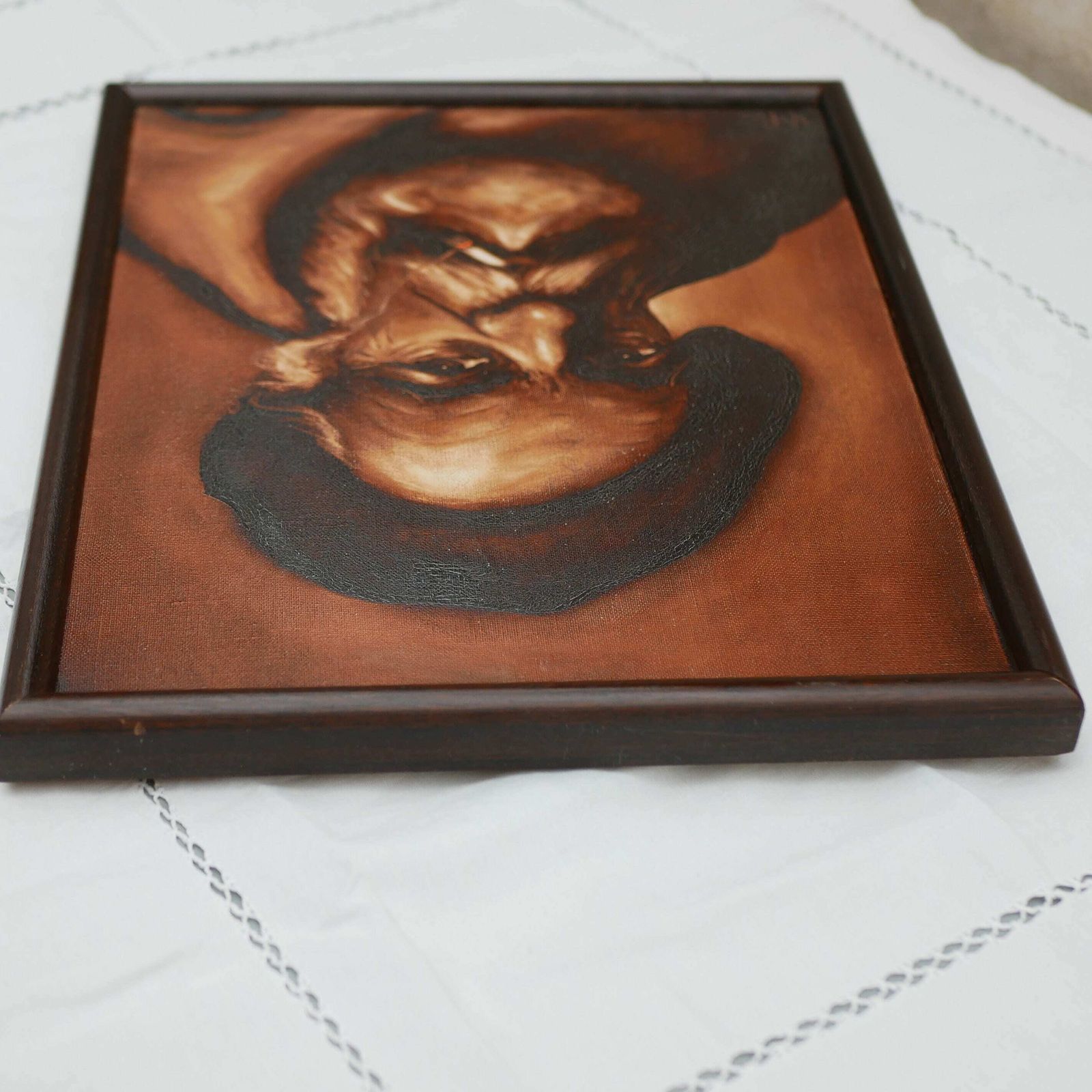 Oil On Canvas 'Vieil Homme Avec Une Cigarette' Old Man With Cigarette Vintage French Portrait Framed Painting photo buy