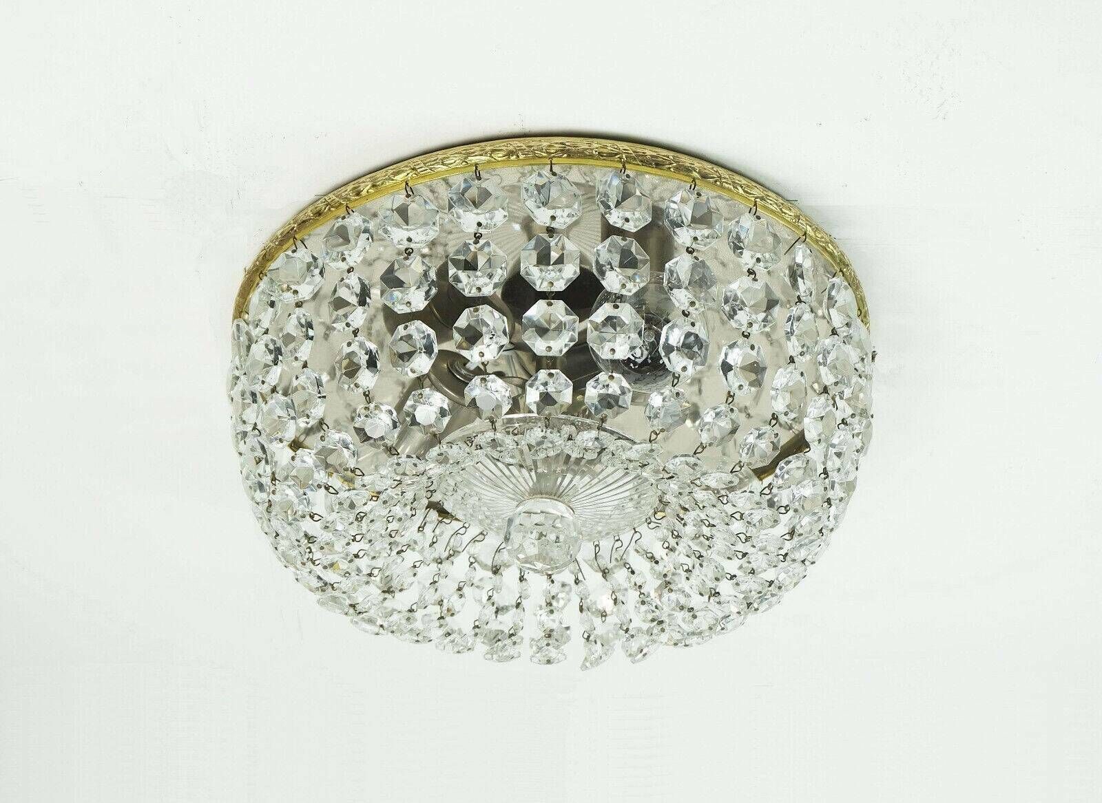 Crystal Glass Palwa Plafoniere Brass Metal 60s Hollywood Regency Style photo furniture