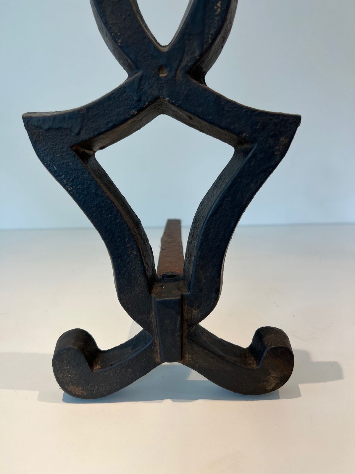 photo furniture Pair Of Modernized Cast Iron And Wrought Iron Andirons By Raymond Subes