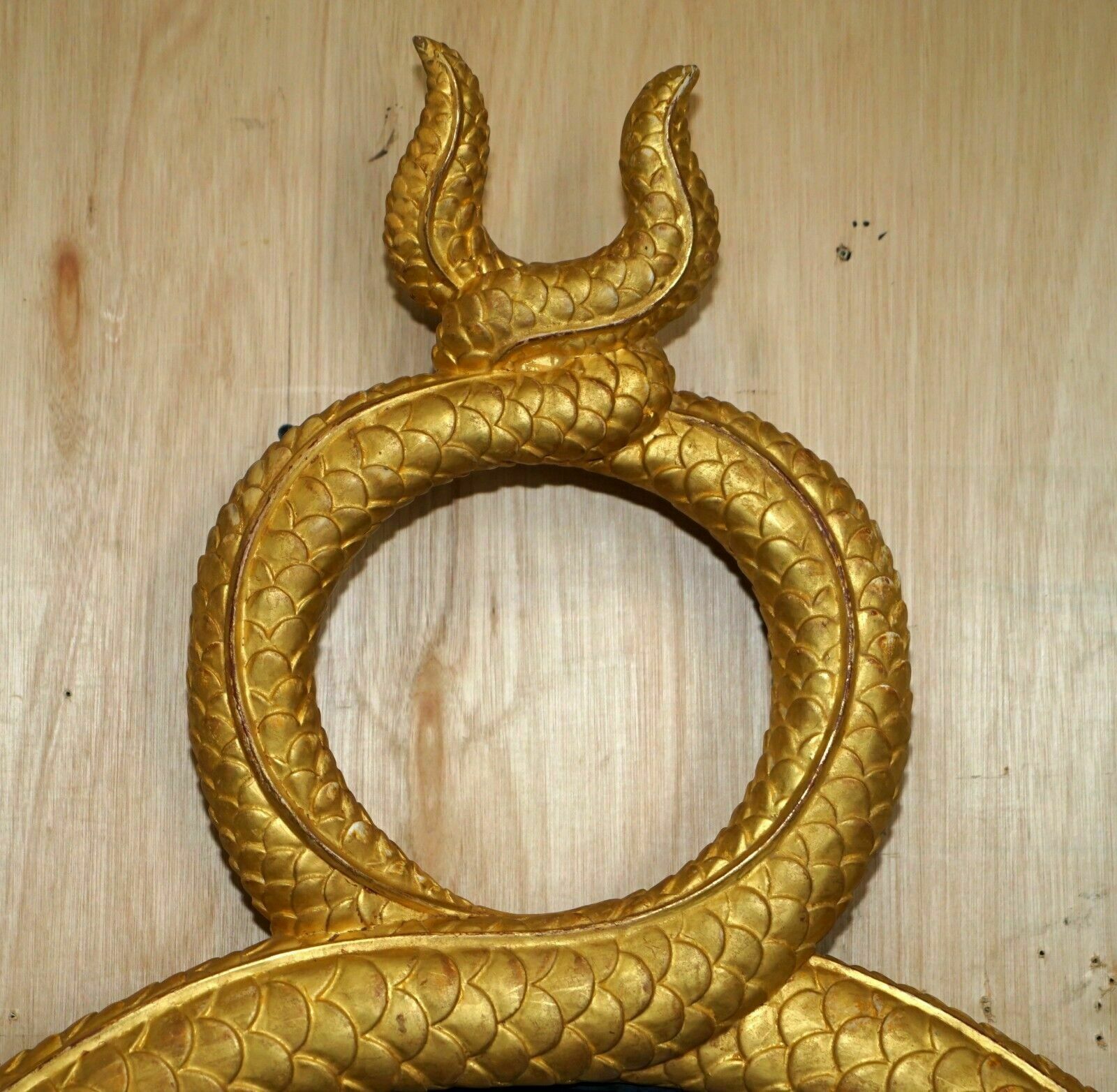 Pair Of Extra Large Stunning Regency Style Gold Gilt Twin Serpent Convex Mirrors photo for sale