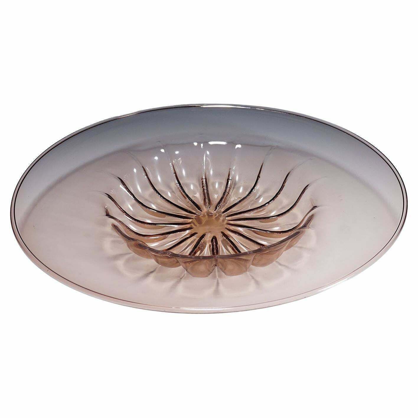 Large Vetro Soffiato Glass Dish By Vittorio Zecchin For Venini Murano Ca. 1925