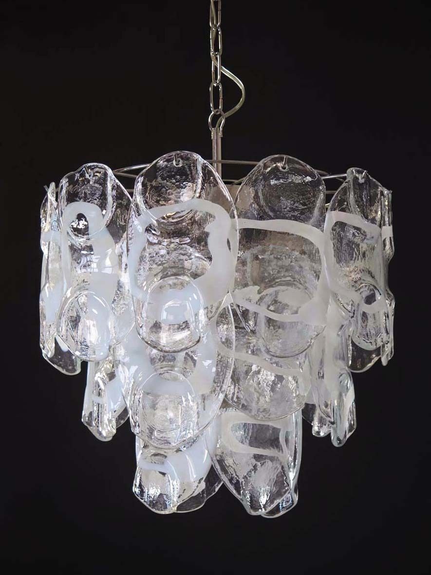 1970’s Vintage Italian Murano Chandelier Lamp In Vistosi Style 23 Glasses