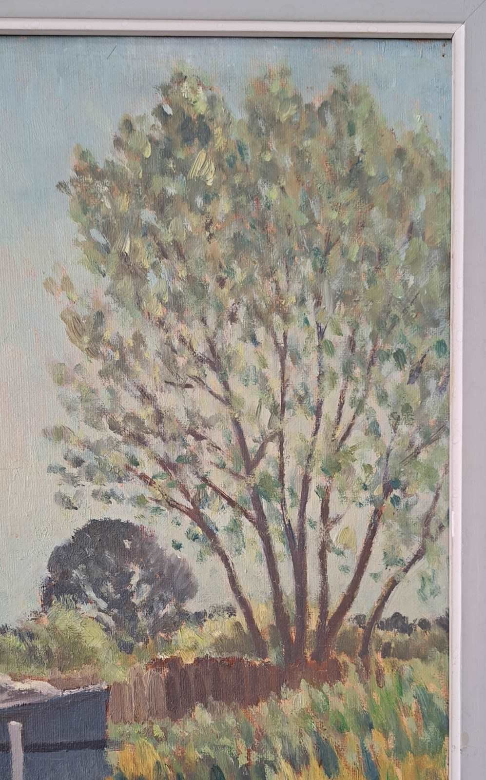 Large Vintage Oil On Canvas Painting By Hugh Boycott Brown Rmsa Wapping Group photo for sale