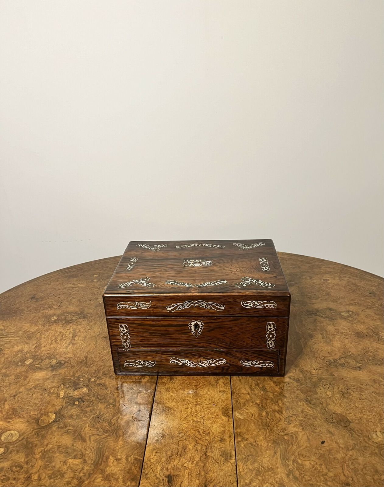 Fantastic Quality Antique Rosewood And Mother Of Pearl Inlaid Work Box photo furniture