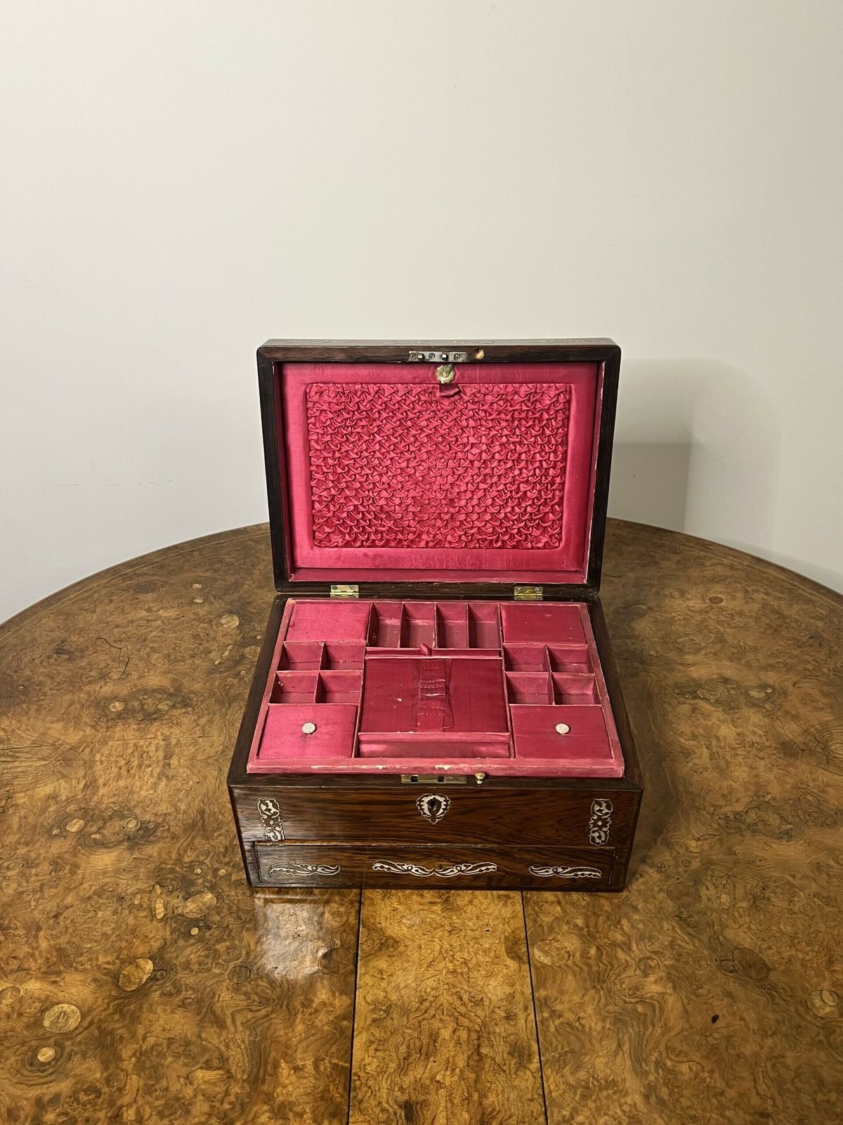 photo for sale Fantastic Quality Antique Rosewood And Mother Of Pearl Inlaid Work Box