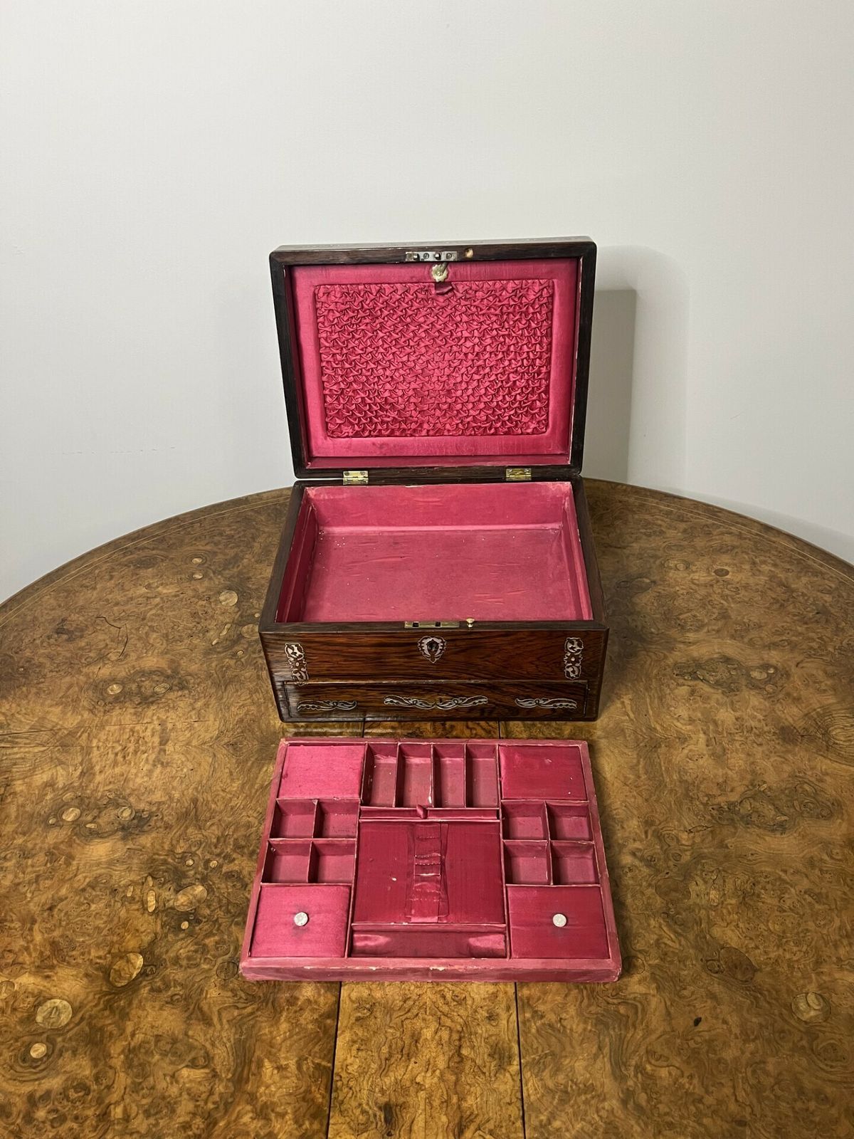 Home Decor Fantastic Quality Antique Rosewood And Mother Of Pearl Inlaid Work Box photo