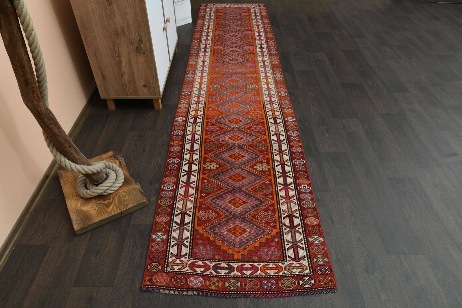 2.6x11.5 Ft Turkish Oushak Runner Rug, Anatolian Wool Rug, Vintage Rug, Hallway Rug, Kitchen Rug, Bohemian Rug, Entryway Rug, 3x11 Rug
