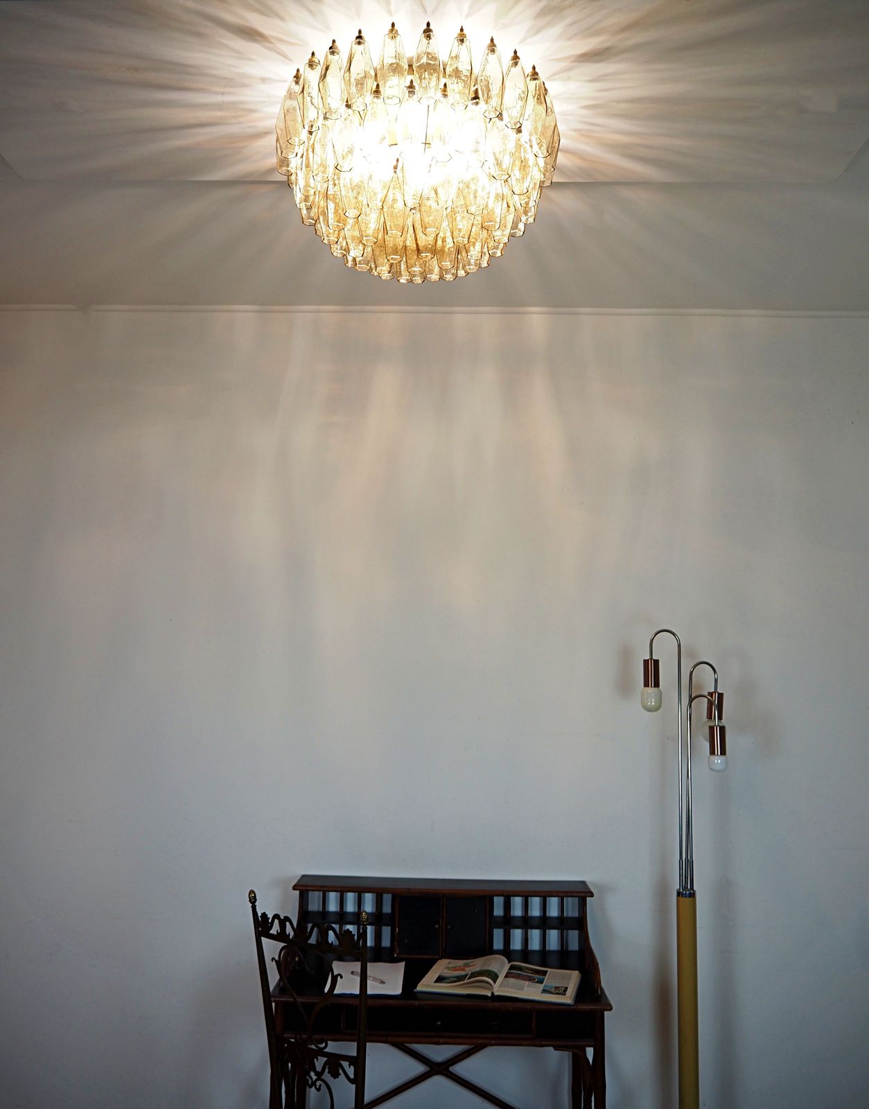 Elegant Murano Poliedri Ceiling Light   Carlo Scarpa   Smoked Glasses photo Lighting