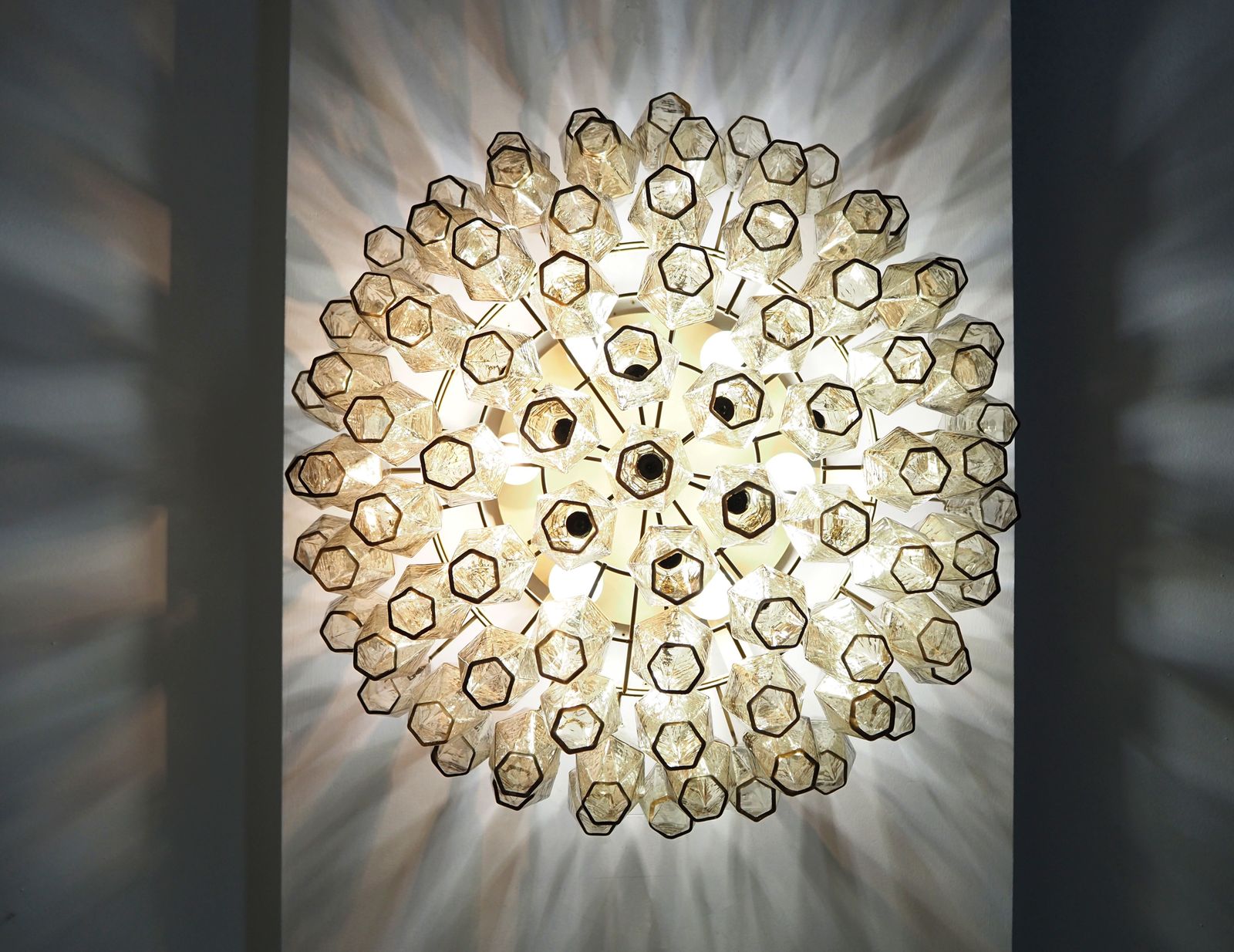 photo for sale Elegant Murano Poliedri Ceiling Light   Carlo Scarpa   Smoked Glasses
