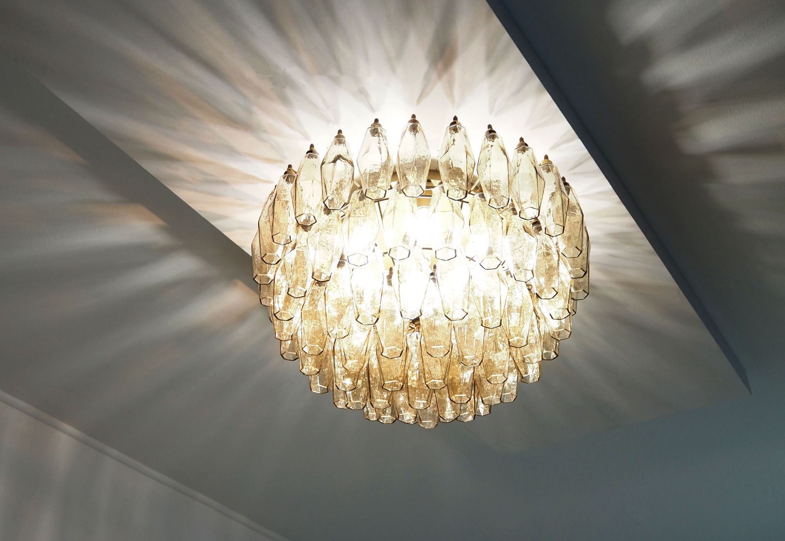 photo vintage Elegant Murano Poliedri Ceiling Light   Carlo Scarpa   Smoked Glasses