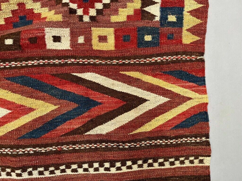 Vintage Afghan Tribal Kilim Wool Rug 390x185 Cm Red, Orange, Brown, Black Large photo Textiles