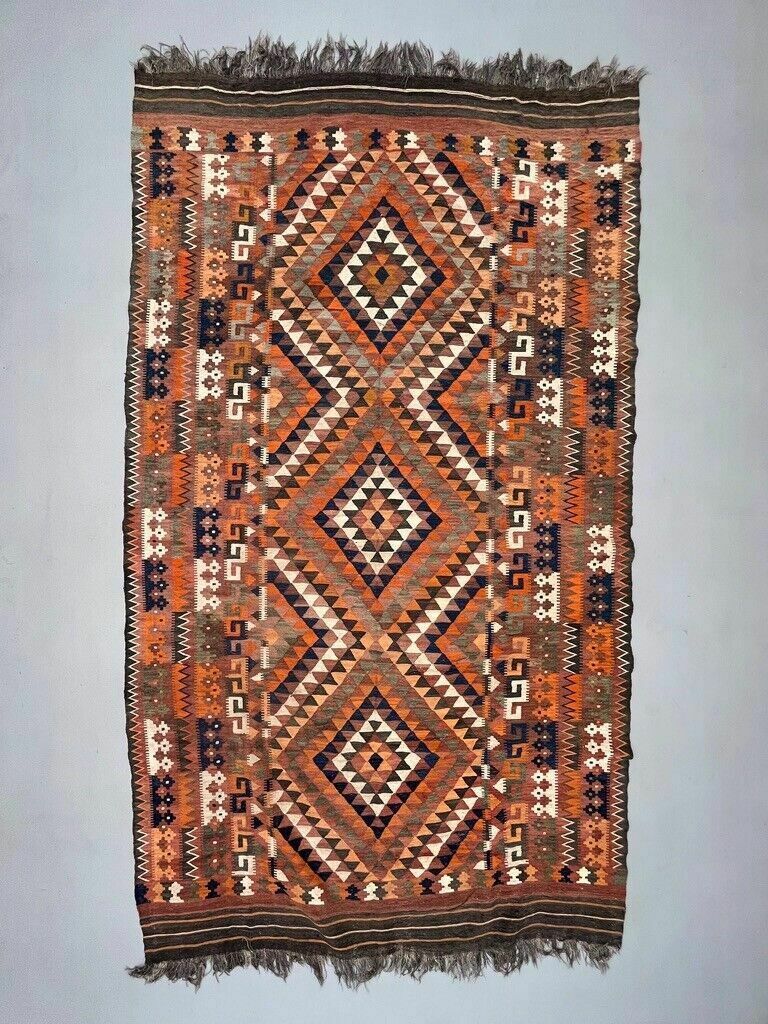 Vintage Uzbek Tribal Kilim Wool Rug 418x240 Cm Red, Orange, Brown, Black Large