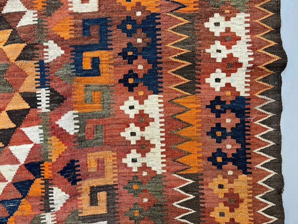 Vintage Uzbek Tribal Kilim Wool Rug 418x240 Cm Red, Orange, Brown, Black Large photo vintage