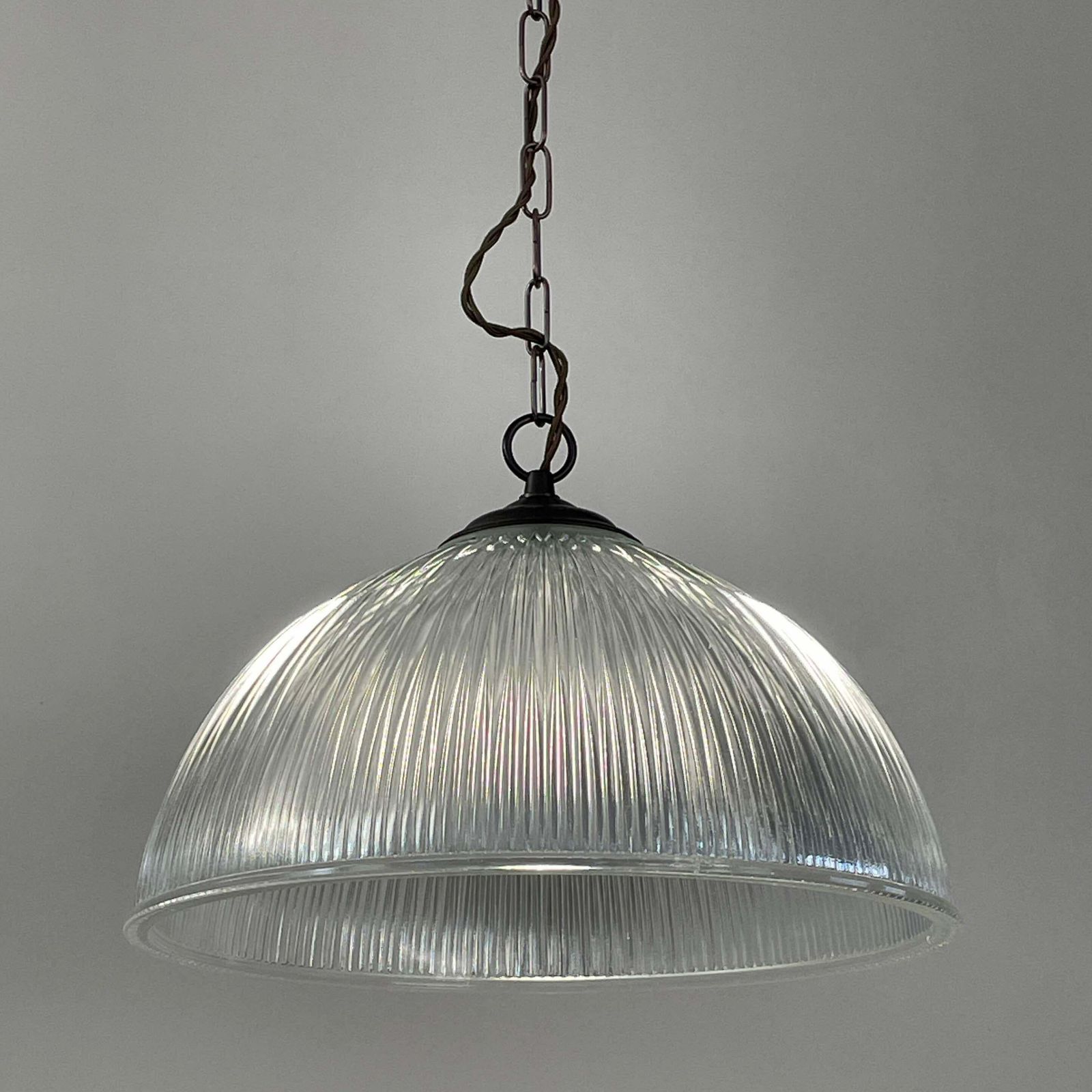photo buy Art Deco Holophane Industrial Glass Pendant Lamp, France, 1930s