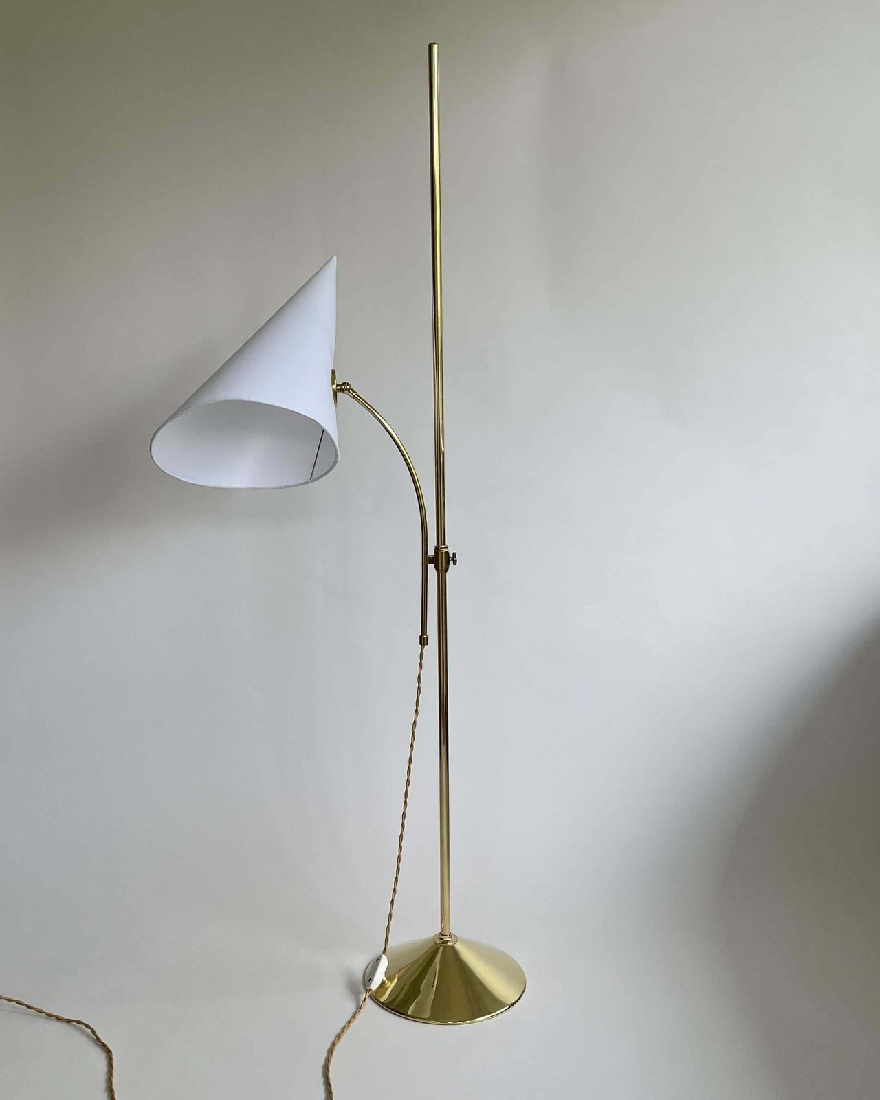 photo furniture Swedish Designer Adjustable Witches Hat Brass Floor Lamp, 1950s