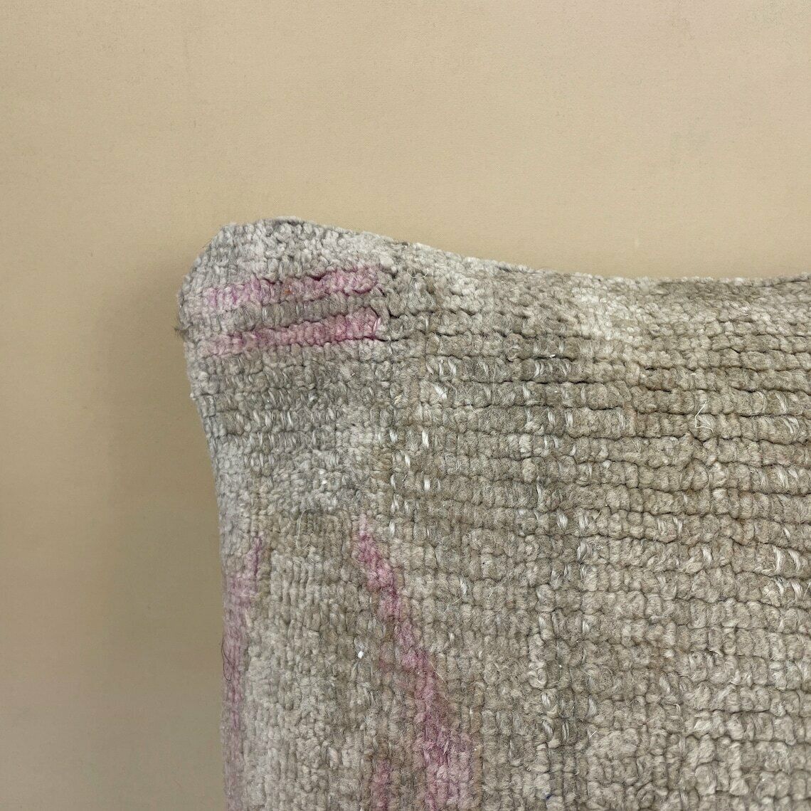 Antique Kilim Cushion Turkish  Pillow Feather Filled Handwoven Muted Beige Pink photo for sale