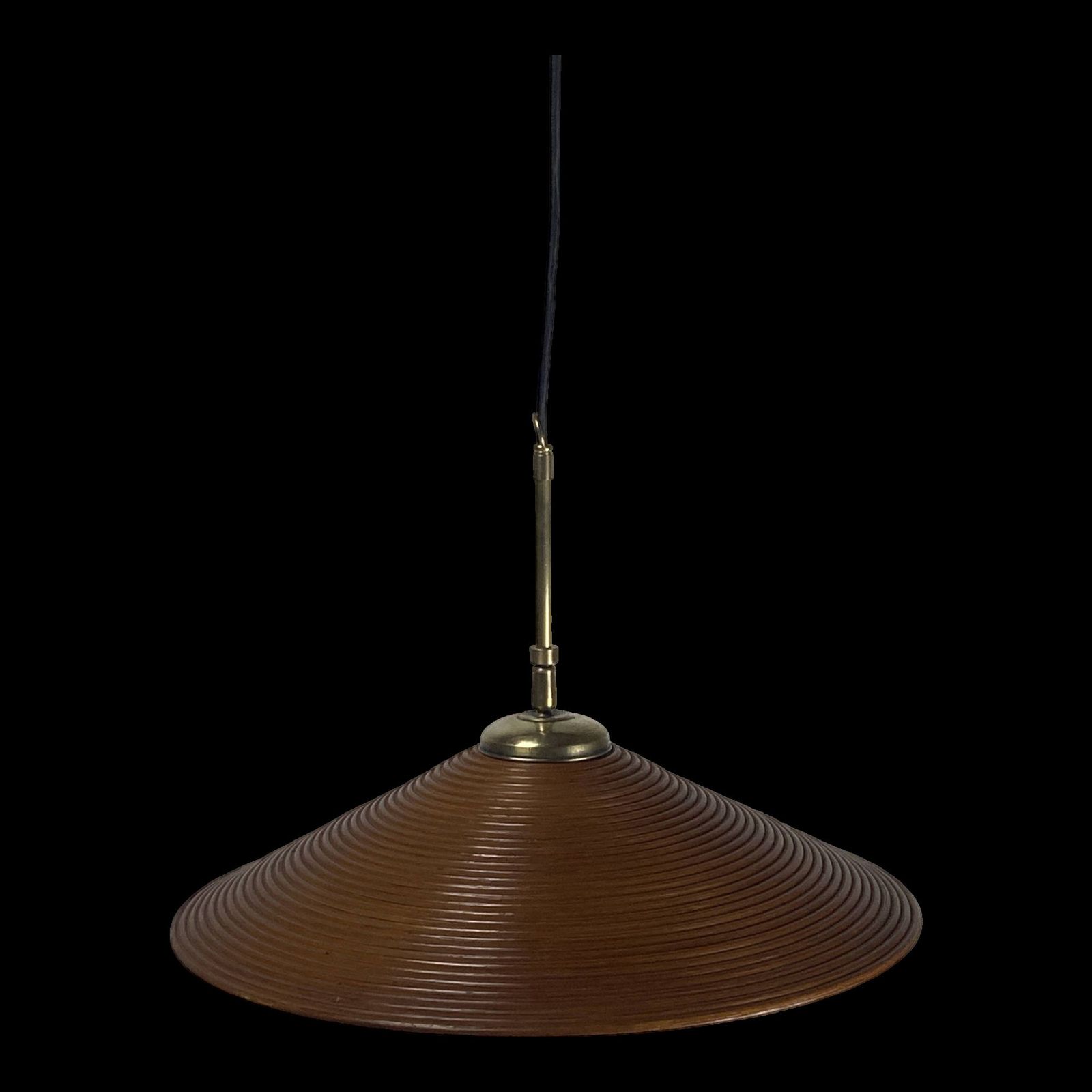 Pencil Split Reed, Rattan, Bamboo & Brass Hanging Pendant Lamp, 1970s photo furniture