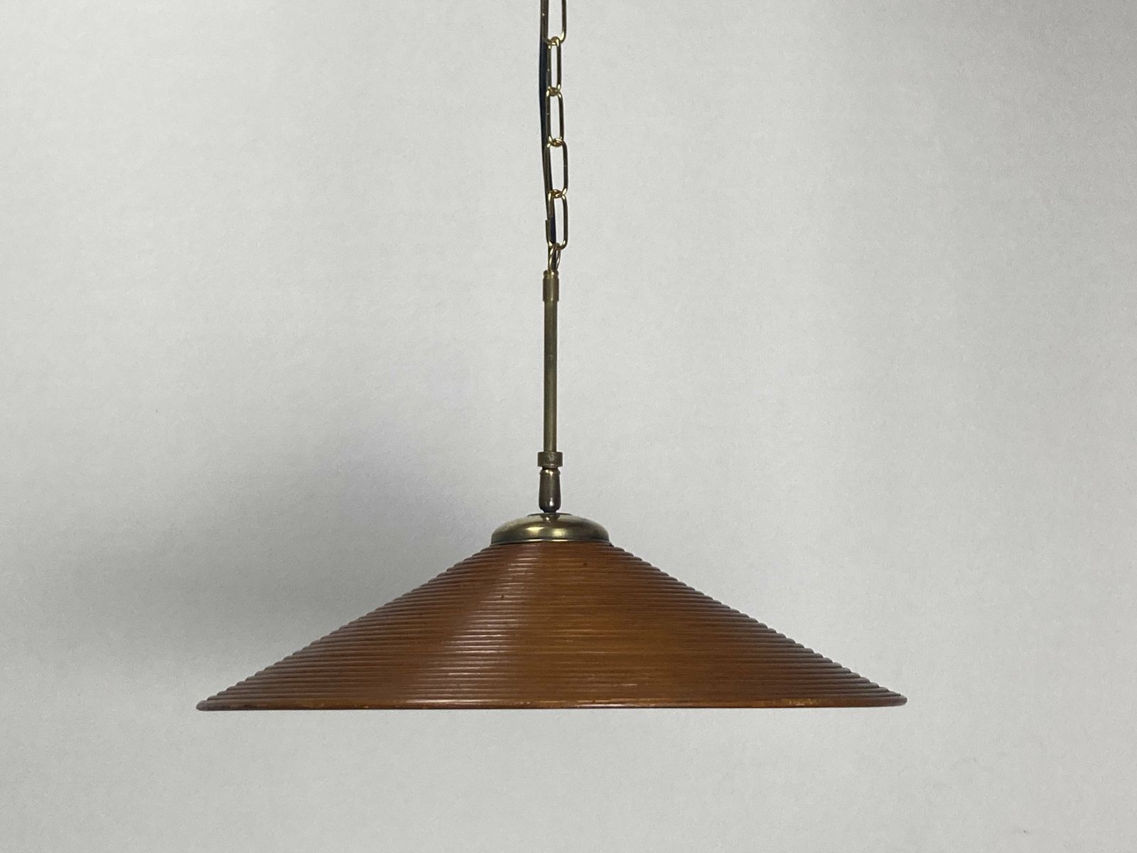 Lighting Pencil Split Reed, Rattan, Bamboo & Brass Hanging Pendant Lamp, 1970s photo